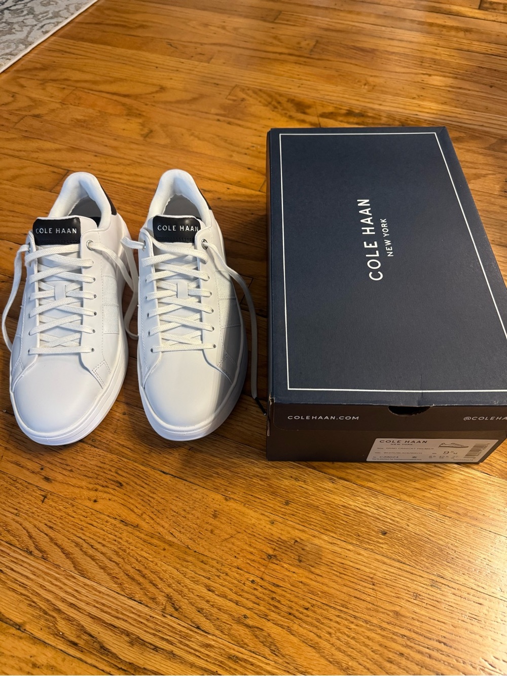 Cole Haan White Leather Low-Top Sneakers with Black Heel Tab
